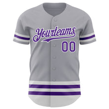 Laden Sie das Bild in den Galerie-Viewer, Custom Gray Purple-White Line Authentic Baseball Jersey
