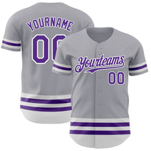 Laden Sie das Bild in den Galerie-Viewer, Custom Gray Purple-White Line Authentic Baseball Jersey
