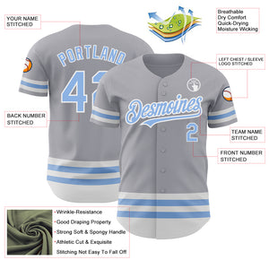 Custom Gray Light Blue-White Line Authentic Baseball Jersey