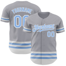 Load image into Gallery viewer, Custom Gray Light Blue-White Line Authentic Baseball Jersey
