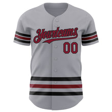 Load image into Gallery viewer, Custom Gray Crimson-Black Line Authentic Baseball Jersey
