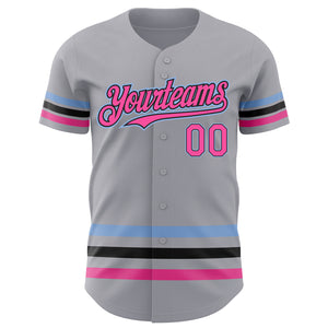 Custom Gray Pink Black-Light Blue Line Authentic Baseball Jersey