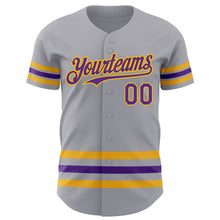 Load image into Gallery viewer, Custom Gray Purple-Gold Line Authentic Baseball Jersey
