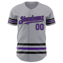 Laden Sie das Bild in den Galerie-Viewer, Custom Gray Purple-Black Line Authentic Baseball Jersey
