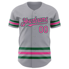 Laden Sie das Bild in den Galerie-Viewer, Custom Gray Pink-Kelly Green Line Authentic Baseball Jersey
