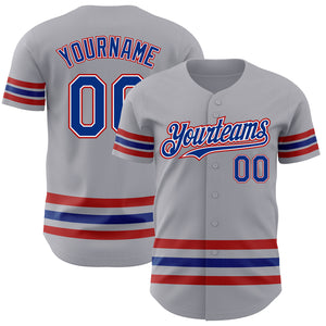 Custom Gray Royal-Red Line Authentic Baseball Jersey