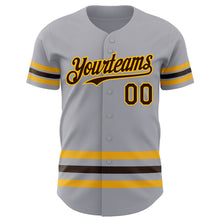 Laden Sie das Bild in den Galerie-Viewer, Custom Gray Brown-Gold Line Authentic Baseball Jersey
