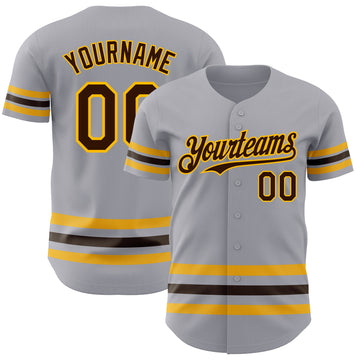 Custom Gray Brown-Gold Line Authentic Baseball Jersey