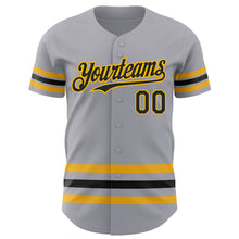 Load image into Gallery viewer, Custom Gray Black-Gold Line Authentic Baseball Jersey
