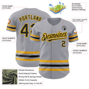 Custom Gray Black-Gold Line Authentic Baseball Jersey