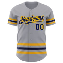 Load image into Gallery viewer, Custom Gray Navy-Gold Line Authentic Baseball Jersey
