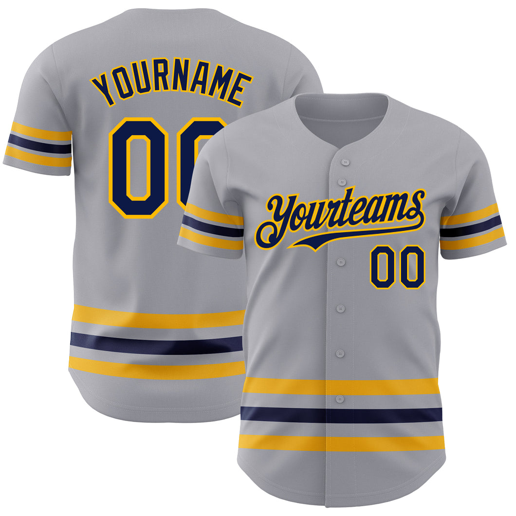 Custom Gray Navy-Gold Line Authentic Baseball Jersey