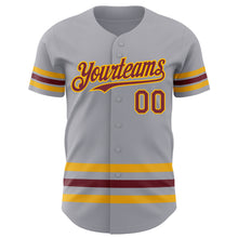 Laden Sie das Bild in den Galerie-Viewer, Custom Gray Burgundy-Gold Line Authentic Baseball Jersey
