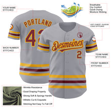 Laden Sie das Bild in den Galerie-Viewer, Custom Gray Burgundy-Gold Line Authentic Baseball Jersey
