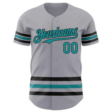 Custom Gray Teal-Black Line Authentic Baseball Jersey