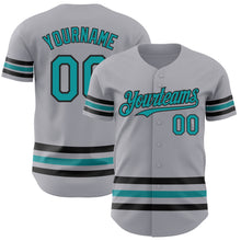 Laden Sie das Bild in den Galerie-Viewer, Custom Gray Teal-Black Line Authentic Baseball Jersey
