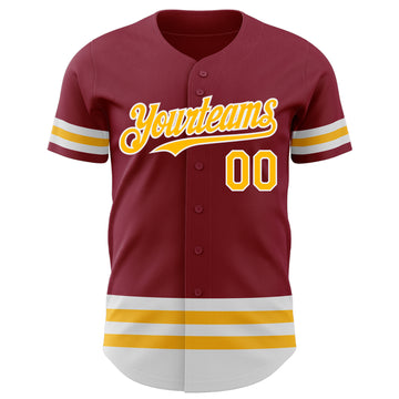 Custom Crimson Gold-White Line Authentic Baseball Jersey