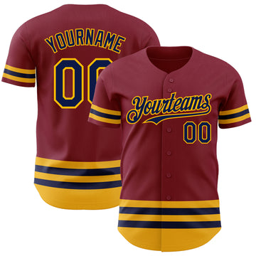 Custom Crimson Navy-Gold Line Authentic Baseball Jersey