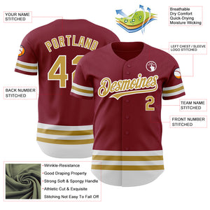 Custom Crimson Old Gold-White Line Authentic Baseball Jersey