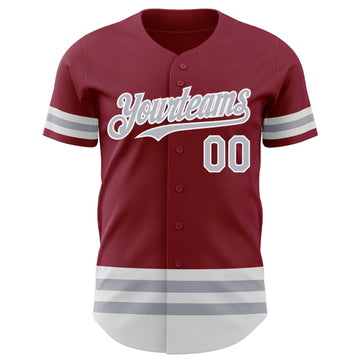 Custom Crimson Gray-White Line Authentic Baseball Jersey