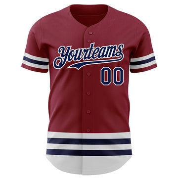 Custom Crimson Navy-White Line Authentic Baseball Jersey