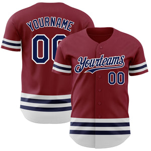 Custom Crimson Navy-White Line Authentic Baseball Jersey