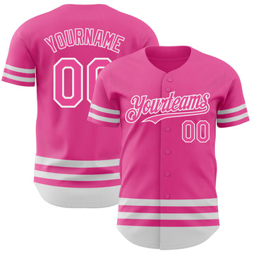 Custom Pink White Line Authentic Baseball Jersey