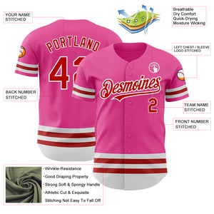 Custom Pink Red-White Line Authentic Baseball Jersey