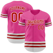 Laden Sie das Bild in den Galerie-Viewer, Custom Pink Red-White Line Authentic Baseball Jersey
