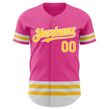 Laden Sie das Bild in den Galerie-Viewer, Custom Pink Yellow-White Line Authentic Baseball Jersey
