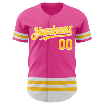 Custom Pink Yellow-White Line Authentic Baseball Jersey