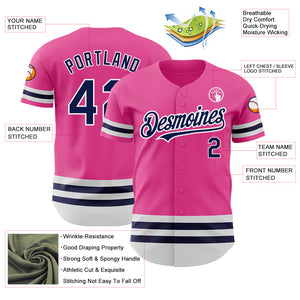 Custom Pink Navy-White Line Authentic Baseball Jersey