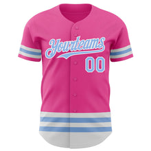 Laden Sie das Bild in den Galerie-Viewer, Custom Pink Light Blue-White Line Authentic Baseball Jersey
