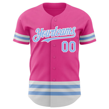 Custom Pink Light Blue-White Line Authentic Baseball Jersey