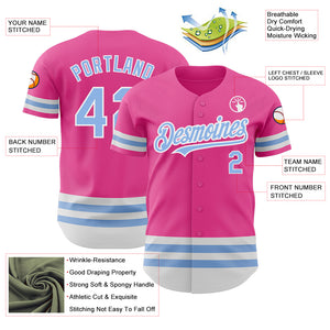 Custom Pink Light Blue-White Line Authentic Baseball Jersey
