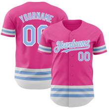 Load image into Gallery viewer, Custom Pink Light Blue-White Line Authentic Baseball Jersey
