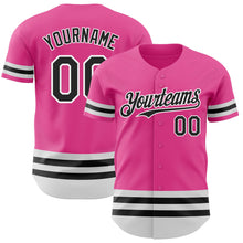 Laden Sie das Bild in den Galerie-Viewer, Custom Pink Black-White Line Authentic Baseball Jersey
