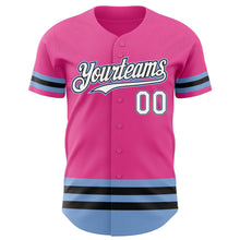 Load image into Gallery viewer, Custom Pink Black-Light Blue Line Authentic Baseball Jersey
