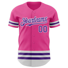 Laden Sie das Bild in den Galerie-Viewer, Custom Pink Purple-White Line Authentic Baseball Jersey
