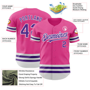 Custom Pink Purple-White Line Authentic Baseball Jersey