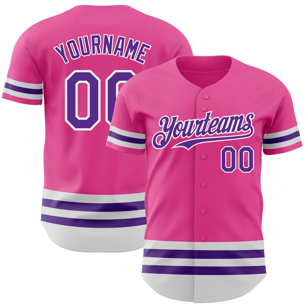 Custom Pink Purple-White Line Authentic Baseball Jersey