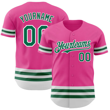 Custom Pink Kelly Green-White Line Authentic Baseball Jersey