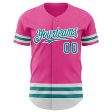 Laden Sie das Bild in den Galerie-Viewer, Custom Pink Teal-White Line Authentic Baseball Jersey
