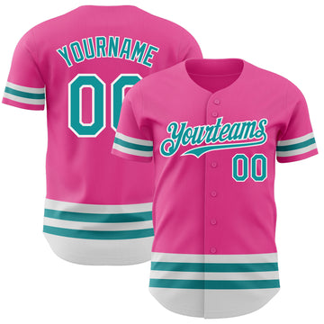 Custom Pink Teal-White Line Authentic Baseball Jersey