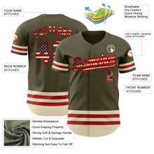 Laden Sie das Bild in den Galerie-Viewer, Custom Olive Vintage USA Flag Red-Cream Line Authentic Salute To Service Baseball Jersey
