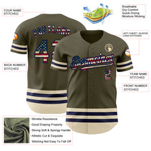 Laden Sie das Bild in den Galerie-Viewer, Custom Olive Vintage USA Flag Navy-Cream Line Authentic Salute To Service Baseball Jersey
