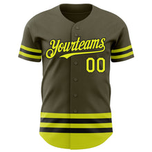 Laden Sie das Bild in den Galerie-Viewer, Custom Olive Neon Yellow-Black Line Authentic Salute To Service Baseball Jersey
