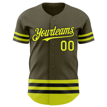 Custom Olive Neon Yellow-Black Line Authentic Salute To Service Baseball Jersey