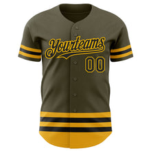 Laden Sie das Bild in den Galerie-Viewer, Custom Olive Black-Gold Line Authentic Salute To Service Baseball Jersey
