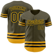 Laden Sie das Bild in den Galerie-Viewer, Custom Olive Black-Gold Line Authentic Salute To Service Baseball Jersey
